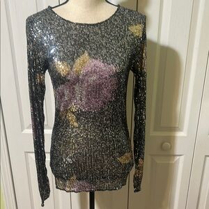 Free People long sleeve floral sequined top
